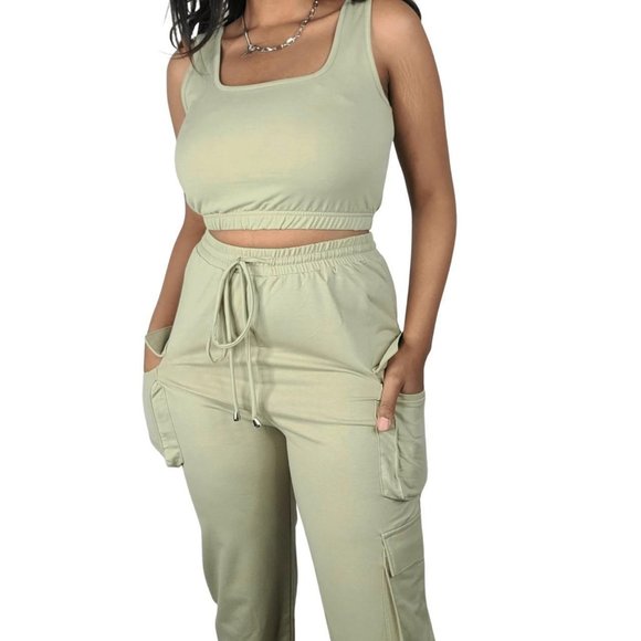 Women's Essentials Galore Loungewear Square Neck Sleeveless Khaki - Picture 4 of 4
